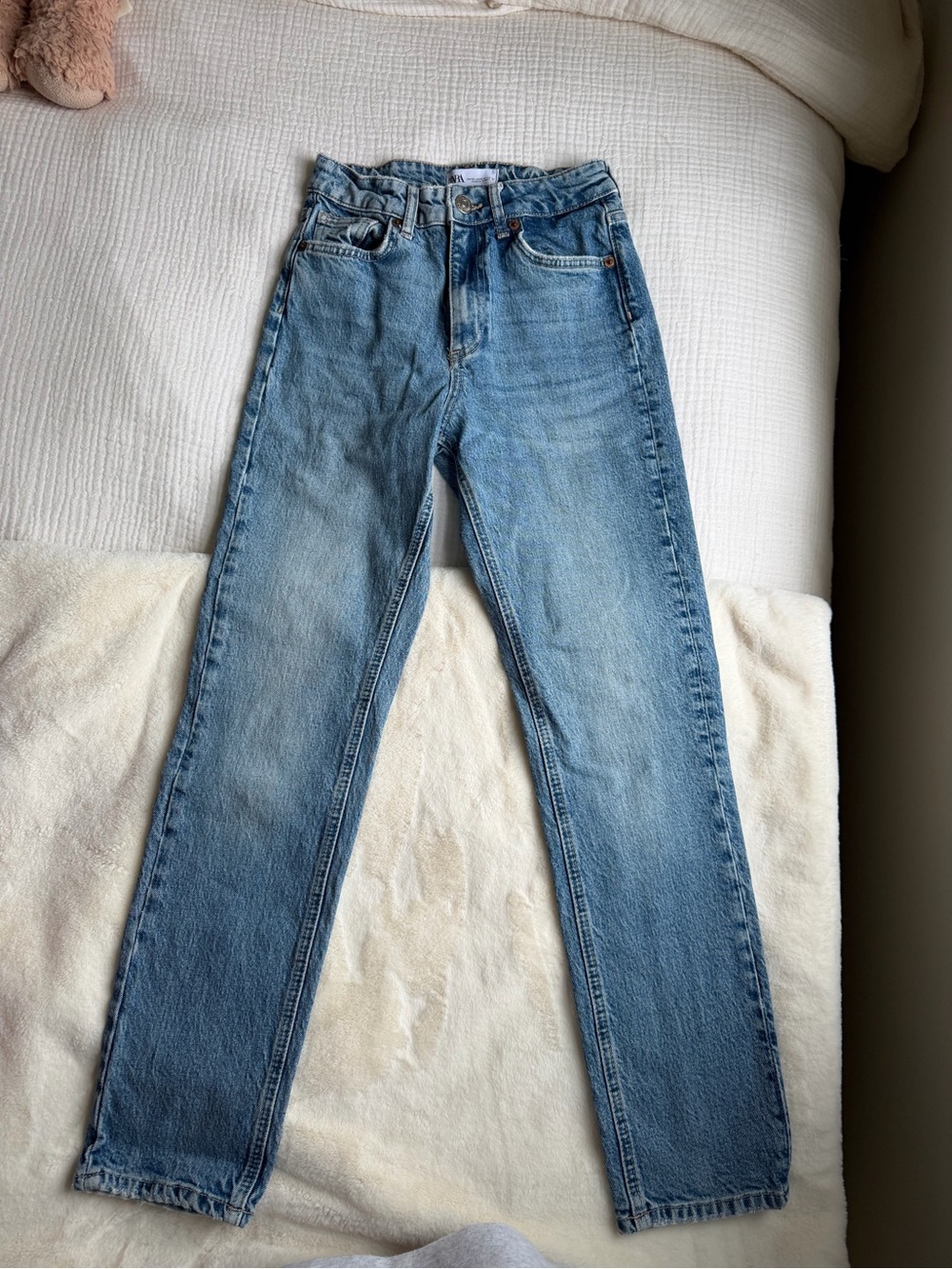 Zara High-Rise Straight Leg Jeans in Light Blue